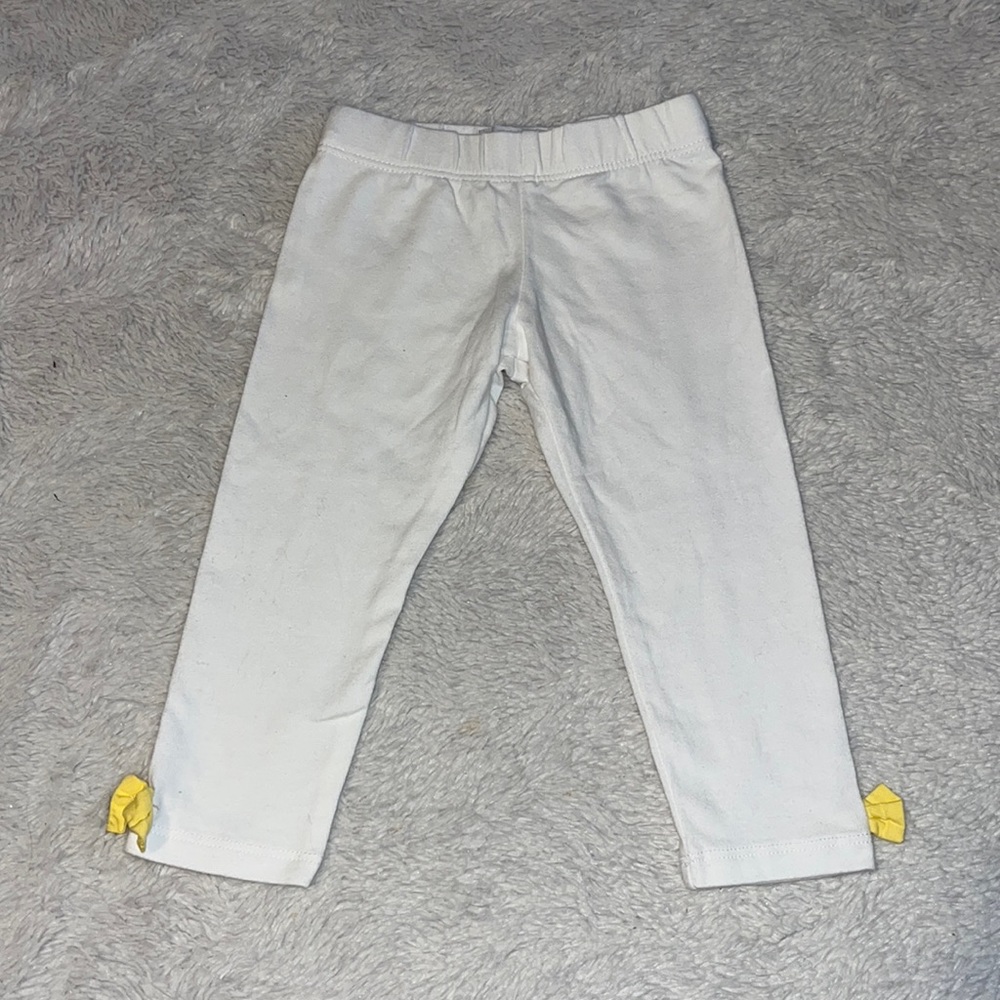 (3 for $10) mudpie 6-9 month white leggings with yellow bows baby girl clothing